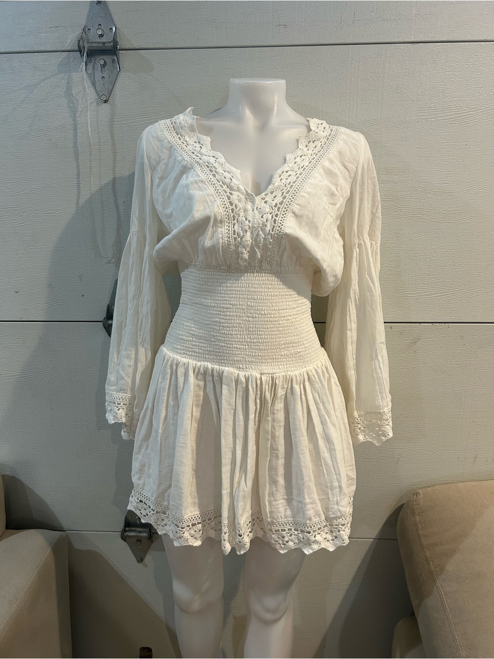 Jen's Pirate Booty White Eyelet V-Neck Smocked Mini Dress